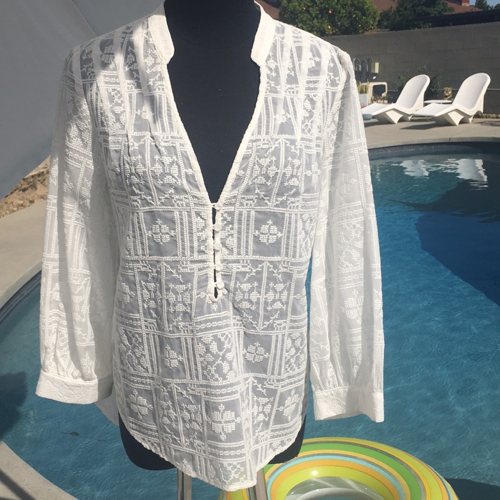 BCBGMaxAzria embroidered button front blouse